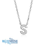 Silver "S" Initial Necklace with CZ- 18"